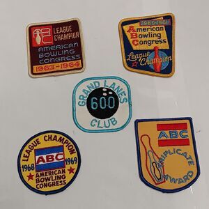 Vintage Bowling Patches Lot Of 5 1960s Embroidered Iron Sew On ABC Patch